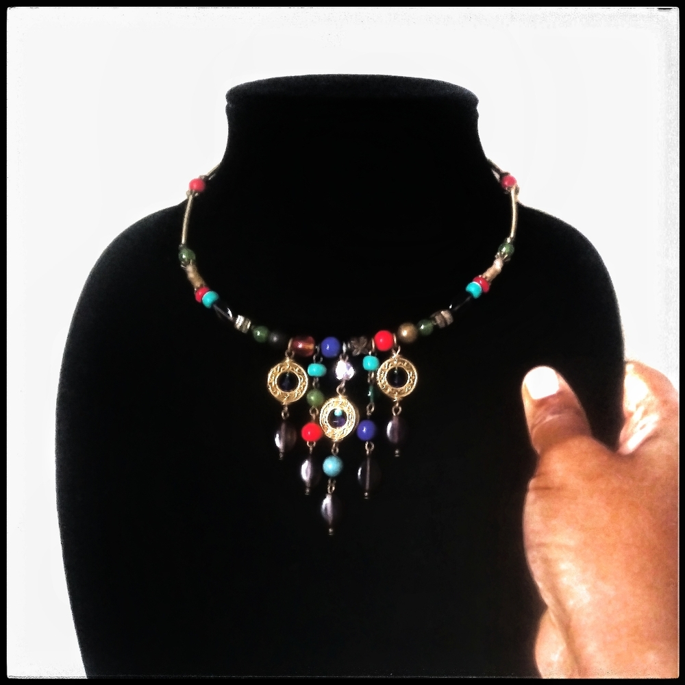 Bohemian chic beaded colorful choker necklace